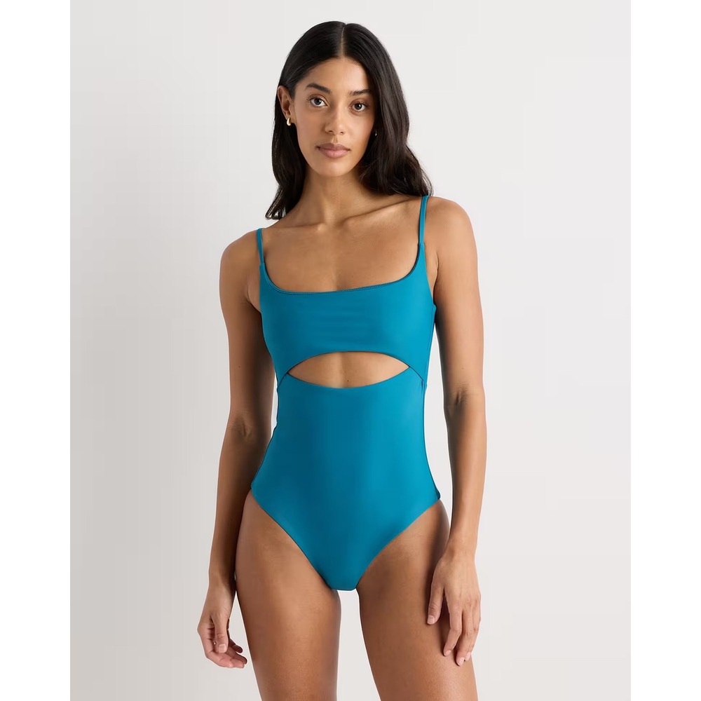 Quince Italian Cut-Out One-Piece Swimsuit Teal‎ Blue Size M NWT